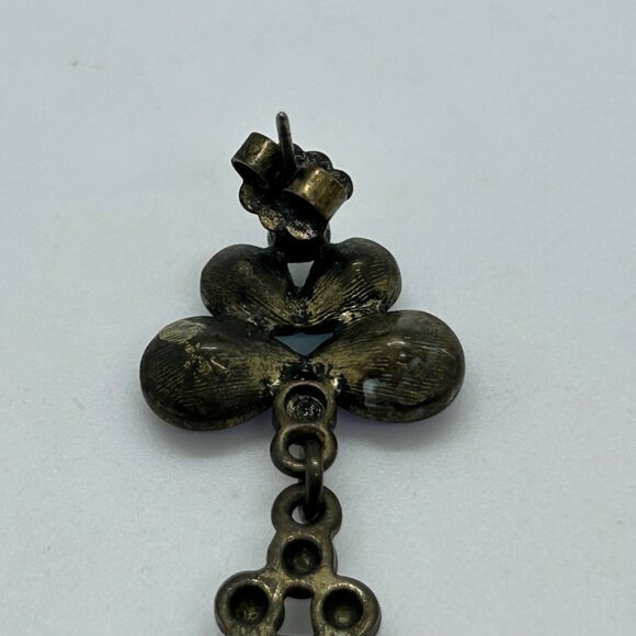 Vintage Rhinestone Dangle Earrings Purple Turquoise Yellow Statement Mardi Gras - Picture 7 of 12